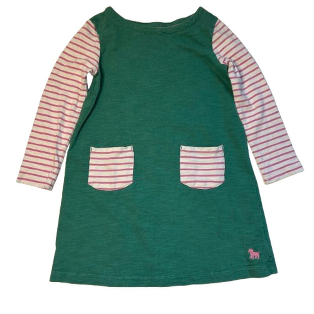 Mini Boden Green and Pink Stripe Long Sleeve Dress 5-6Y